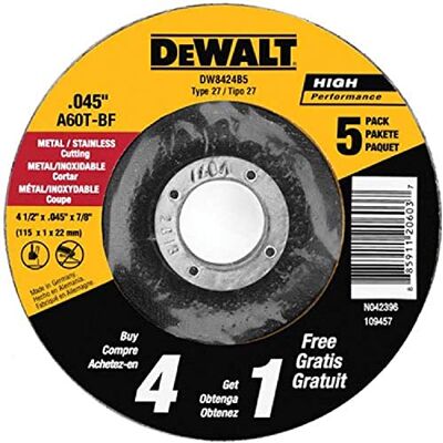 DeWalt DW8424B5 4-1/2-tums av 0,045-tums metallskärhjul, 7/8-tums berså 5-pack 5-pack 4-tums MTL DeWalt DW8424B5 4-1/2-tums av 0,045-tums metallskärhjul, 7/8-tums berså 5-pack 5-pack 4-tums MTL