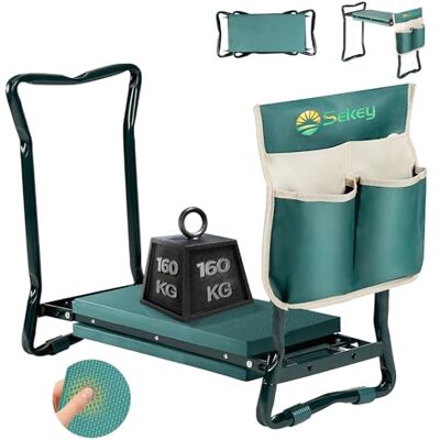 Sekey Höjdjusterbar knäbänk för trädgårdsarbete, lastkapacitet 160 kg, trädgårdspall, vikbar med verktygspåsar, knästöd för trädgårdsarbete 60 x 50 x 28 cm, grön (standard knädyna) Sekey Höjdjusterbar knäbänk för trädgårdsarbete, lastkapacitet 160 kg, trädgårdspall, vikbar med verktygspåsar, knästöd för trädgårdsarbete 60 x 50 x 28 cm, grön (standard knädyna)