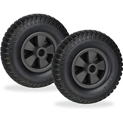 Relaxdays skottkärra hjul 2,50-4, set om 2, massivt gummihjul, plast, reservhjul skottkärra, punkteringssäker, 80 kg, svart Relaxdays skottkärra hjul 2,50-4, set om 2, massivt gummihjul, plast, reservhjul skottkärra, punkteringssäker, 80 kg, svart