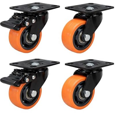 Relaxdays svängbara hjul, 4-pack, 75 mm, 600 kg, med broms, svart/orange stålplatta, PVC-belagd Relaxdays svängbara hjul, 4-pack, 75 mm, 600 kg, med broms, svart/orange stålplatta, PVC-belagd