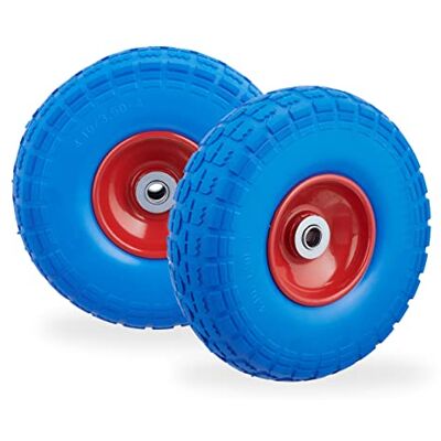 Relaxdays 2x sackkärrehjul, punkteringssäkra helgummidäck, blå-röd 4,1/3,5-4", 16 mm axel, upp till 150 kg, 260x85 mm Relaxdays 2x sackkärrehjul, punkteringssäkra helgummidäck, blå-röd 4,1/3,5-4", 16 mm axel, upp till 150 kg, 260x85 mm