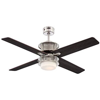 Westinghouse Lighting Oscar 122 cm borstad nickel inomhus takfläkt med ljus och fjärrkontroll, dimbar LED-ljusarmatur med opalfrostat glas Westinghouse Lighting Oscar 122 cm borstad nickel inomhus takfläkt med ljus och fjärrkontroll, dimbar LED-ljusarmatur med opalfrostat glas