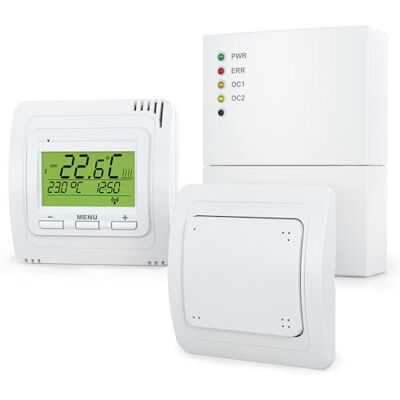 Elektrobock Trådlöst rumstermostatset EB71332-2R Värmekontroll och ljusstyrning med mottagare, termostat och radioknapp Energisparande med veckoprogram, frostskydd och barnsäkerhet Elektrobock Trådlöst rumstermostatset EB71332-2R Värmekontroll och ljusstyrning med mottagare, termostat och radioknapp Energisparande med veckoprogram, frostskydd och barnsäkerhet