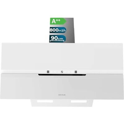 Cecotec Dekorativ lutande fläkt 90 cm Bolero Flux Dt 908010 glasvit A++. Matt vit glasfinish, sug 800M3/H, motor 210 W, automatisk öppning, kolfilter Cecotec Dekorativ lutande fläkt 90 cm Bolero Flux Dt 908010 glasvit A++. Matt vit glasfinish, sug 800M3/H, motor 210 W, automatisk öppning, kolfilter