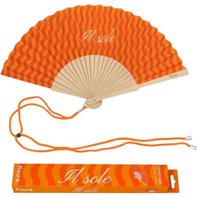 FISURA – Original budskap "Il sole" fläkt modern färgglad träfläkt orange handfläkt inklusive hängare rolig presentidé 42,5 x 23 cm FISURA – Original budskap "Il sole" fläkt modern färgglad träfläkt orange handfläkt inklusive hängare rolig presentidé 42,5 x 23 cm