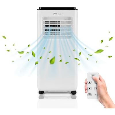 Ufesa Bärbar luftkonditionering A9 3-i-1, kylning, ventilation och avfuktning, 9000 BTU/dag, tyst, LED-display, 24 timmars timer, upp till 15 m², gas R290, fjärrkontroll Ufesa Bärbar luftkonditionering A9 3-i-1, kylning, ventilation och avfuktning, 9000 BTU/dag, tyst, LED-display, 24 timmars timer, upp till 15 m², gas R290, fjärrkontroll