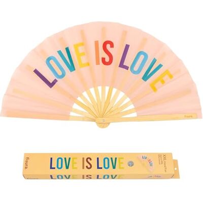 FISURA – Stor hopfällbar "Love is Love"-fläkt, originalfläkt med stort regnbågsbudskap, XXL, hopfällbar fläkt i bambu. Storlek: 64 x 33 cm. FISURA – Stor hopfällbar "Love is Love"-fläkt, originalfläkt med stort regnbågsbudskap, XXL, hopfällbar fläkt i bambu. Storlek: 64 x 33 cm.
