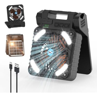 Smiling Shark Camping fläkt LED, 6 000 mAh USB uppladdningsbart bärbart tält fläkt ljus 4 hastigheter och 3 timer 90° vikbar trådlös sol LED camping fläkt med powerbank för resor fiske vandring Smiling Shark Camping fläkt LED, 6 000 mAh USB uppladdningsbart bärbart tält fläkt ljus 4 hastigheter och 3 timer 90° vikbar trådlös sol LED camping fläkt med powerbank för resor fiske vandring