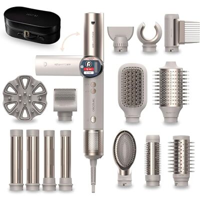 Cecotec Multifunktionellt modellerande hårstyler 14 huvuden AirGlam 14 in1 Flex Champagne. 1400 W, skärm, Coanda-teknik, borstlös motor, roterande funktion och keramisk och keratinbeläggning Cecotec Multifunktionellt modellerande hårstyler 14 huvuden AirGlam 14 in1 Flex Champagne. 1400 W, skärm, Coanda-teknik, borstlös motor, roterande funktion och keramisk och keratinbeläggning