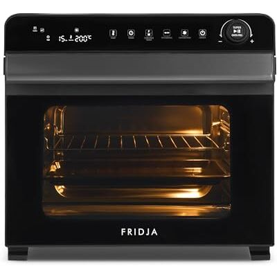 Fridja F77 Super Oven Pro 30L premium LED digital luftfritös ugn med 18 smarta program, rotisserifunktion, kraftfull, snabb, mångsidig, rostfritt stål inredning, lätt att rengöra. Fridja F77 Super Oven Pro 30L premium LED digital luftfritös ugn med 18 smarta program, rotisserifunktion, kraftfull, snabb, mångsidig, rostfritt stål inredning, lätt att rengöra.