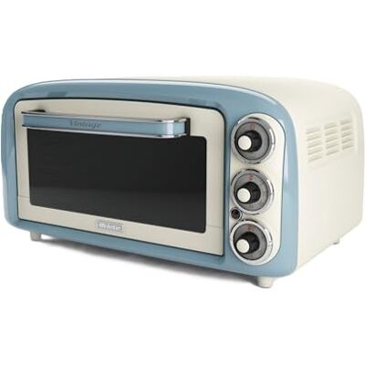 Ariete Vintage 97905 miniugn, 18 liter kapacitet, 1380 watt, 3 matlagning, aluminium bakbricka, 60 minuters timer, blå Ariete Vintage 97905 miniugn, 18 liter kapacitet, 1380 watt, 3 matlagning, aluminium bakbricka, 60 minuters timer, blå