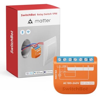 SwitchBot Matter reläbrytare 1PM, Wlan-omkopplare kompatibel med Alexa/Apple Home/Google Home, Strömuppmätt reläbrytare med integrerad Bluetooth-Repeater, Bluetooth & Wi-Fi 2,4 GHz, 16 A SwitchBot Matter reläbrytare 1PM, Wlan-omkopplare kompatibel med Alexa/Apple Home/Google Home, Strömuppmätt reläbrytare med integrerad Bluetooth-Repeater, Bluetooth & Wi-Fi 2,4 GHz, 16 A