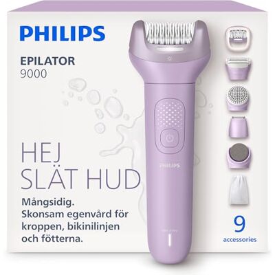 Philips Epilator Series 9000 – epilator för våt och torr användning, hårborttagning för ben, kropp och bikinilinje, ProGuide, 9 tillbehör ink pedikyrhuvud, 60 minuters batteritid, modell BRE728/00 Philips Epilator Series 9000 – epilator för våt och torr användning, hårborttagning för ben, kropp och bikinilinje, ProGuide, 9 tillbehör ink pedikyrhuvud, 60 minuters batteritid, modell BRE728/00