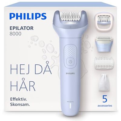 Philips Epilator Series 8000 – sladdlös epilator för våt och torr användning, hårborttagning för ben och kropp, med ProGuide, 5 tillbehör, 60 minuters batteritid, modell BRE709/00 Philips Epilator Series 8000 – sladdlös epilator för våt och torr användning, hårborttagning för ben och kropp, med ProGuide, 5 tillbehör, 60 minuters batteritid, modell BRE709/00