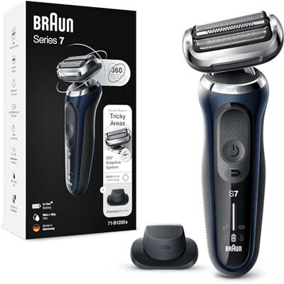 Braun Series 7 71-B1200s Rakapparat För Män Med Easyclick Precisionstrimmertillbehör, 360° Flex, Wet & Dry, Laddningsbar, Sladdlös Elektrisk Rakapparat Med Skärblad, Blå Braun Series 7 71-B1200s Rakapparat För Män Med Easyclick Precisionstrimmertillbehör, 360° Flex, Wet & Dry, Laddningsbar, Sladdlös Elektrisk Rakapparat Med Skärblad, Blå
