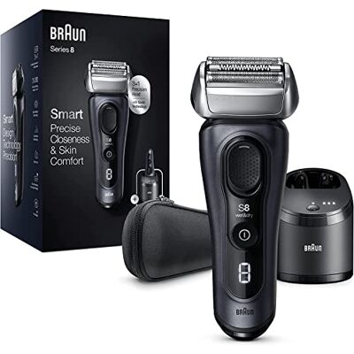 Braun Series 8 rakapparat män med 3+1 rakhuvud, elektrisk rakapparat och trimmer för precision, sonic-teknik och 40°-huvud med konturjustering, rengöringsstation, våt & torr, 8463cc, grå Braun Series 8 rakapparat män med 3+1 rakhuvud, elektrisk rakapparat och trimmer för precision, sonic-teknik och 40°-huvud med konturjustering, rengöringsstation, våt & torr, 8463cc, grå