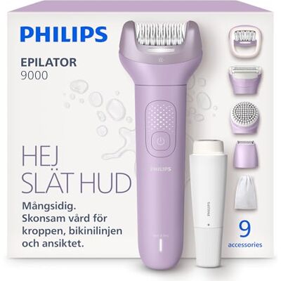 Philips Epilator Series 9000 – epilator för våt och torr användning, hårborttagning för ben, kropp, ansikte och bikinilinje, ProGuide, 9 tillbehör, 60 minuters batteritid, modell BRE729/00 Philips Epilator Series 9000 – epilator för våt och torr användning, hårborttagning för ben, kropp, ansikte och bikinilinje, ProGuide, 9 tillbehör, 60 minuters batteritid, modell BRE729/00