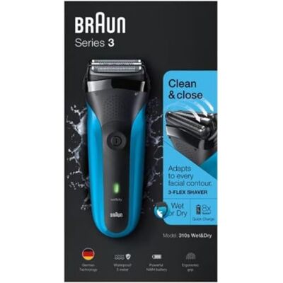 Braun Series 3 Elektrisk rakapparat för män, rakapparat med 3 flexibla blad, 30 minuters batteritid, elektrisk våt- och torrrakapparat för män – 310 s, blå Braun Series 3 Elektrisk rakapparat för män, rakapparat med 3 flexibla blad, 30 minuters batteritid, elektrisk våt- och torrrakapparat för män – 310 s, blå