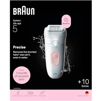 Braun Silk·Epil 5, Torr/våt epilator, inklusive epileringshuvud, trimmningskam, nybörjarhuva och bikinitrimmer, 5–251, flamingo rosa Braun Silk·Epil 5, Torr/våt epilator, inklusive epileringshuvud, trimmningskam, nybörjarhuva och bikinitrimmer, 5–251, flamingo rosa