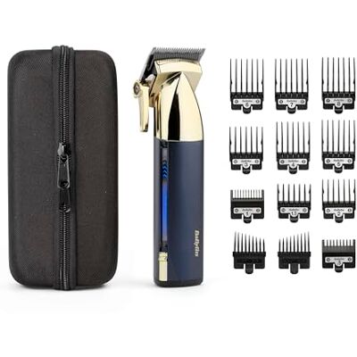 BaByliss Super-X hårklippare i metall, litiumtrådlös, precisionskonstruerade japanska stålblad, hårgroomingkit, gåvor för män (guld/blå) BaByliss Super-X hårklippare i metall, litiumtrådlös, precisionskonstruerade japanska stålblad, hårgroomingkit, gåvor för män (guld/blå)