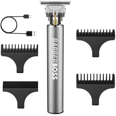 BARBERBOSS T-Blade skägg och hårklippare för män, trådlös precisionsskärare, uppladdningsbar trimmer med 3 fästkammar, precisionsvård för skägg, polisonger och nackparti, silvergrå BARBERBOSS T-Blade skägg och hårklippare för män, trådlös precisionsskärare, uppladdningsbar trimmer med 3 fästkammar, precisionsvård för skägg, polisonger och nackparti, silvergrå