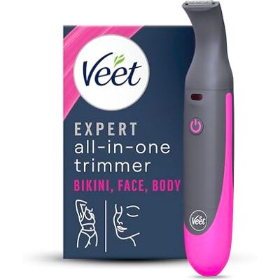 Veet Expert Elektrisk allt-i-ett-trimmer, kvinnors hårborttagningsenhet bikini, ansikts- och ögonbryn multianvändning, USB-laddning och tillbehör, laddningsbar, 100% vattentät, designad för våt och Veet Expert Elektrisk allt-i-ett-trimmer, kvinnors hårborttagningsenhet bikini, ansikts- och ögonbryn multianvändning, USB-laddning och tillbehör, laddningsbar, 100% vattentät, designad för våt och