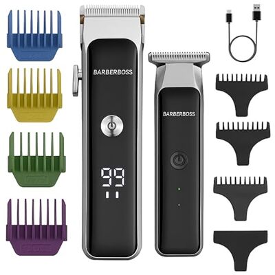 BARBERBOSS sladdlös skägg- och hårklippare Duo, ansiktsgroomingkit för män med keramiska blad, hastighetskontroll, precisionsurtavla, USB-laddning och LED-statuslampor BARBERBOSS sladdlös skägg- och hårklippare Duo, ansiktsgroomingkit för män med keramiska blad, hastighetskontroll, precisionsurtavla, USB-laddning och LED-statuslampor