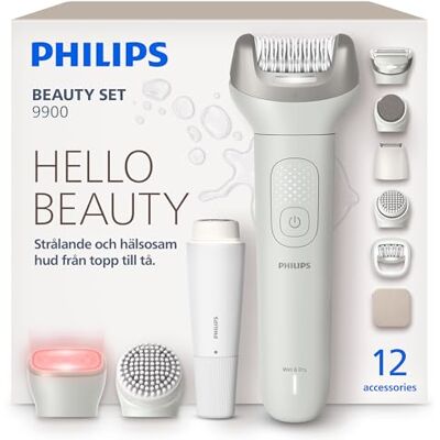 Philips Beauty Set – allt-i-ett-set för kropp, ansikte, bikinilinje och fötter, våt och torr användning, hårborttagning, kroppsvård och hudvård, epilator med 12 tillbehör, modell BRE749/00 Philips Beauty Set – allt-i-ett-set för kropp, ansikte, bikinilinje och fötter, våt och torr användning, hårborttagning, kroppsvård och hudvård, epilator med 12 tillbehör, modell BRE749/00