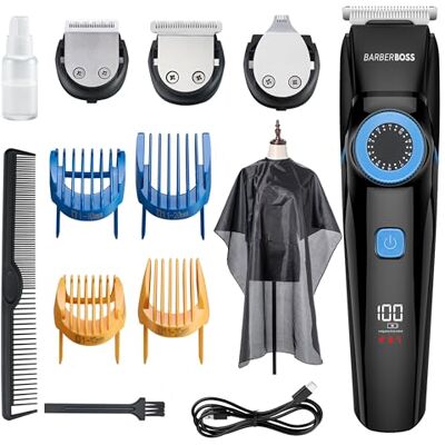 BARBERBOSS Professional 3-i-1 hår-, skägg- och detaljtrimmer, mäns groomingkit med precisionskontrollurtavla, skärblad, USB-uppladdningsbar och 100% vattentät, QR-6087 BARBERBOSS Professional 3-i-1 hår-, skägg- och detaljtrimmer, mäns groomingkit med precisionskontrollurtavla, skärblad, USB-uppladdningsbar och 100% vattentät, QR-6087