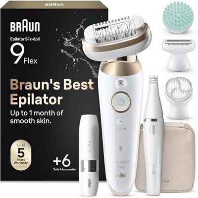 Braun Silk·épil 9 Flex SkinSpa Epilator kvinnor, allt-i-ett set med 360° flexhuvud för enkel hårborttagning, våt och torr — inkl. FaceSpa epilator och mini ansiktsrakapparat — 9-681 3D, guld Braun Silk·épil 9 Flex SkinSpa Epilator kvinnor, allt-i-ett set med 360° flexhuvud för enkel hårborttagning, våt och torr — inkl. FaceSpa epilator och mini ansiktsrakapparat — 9-681 3D, guld