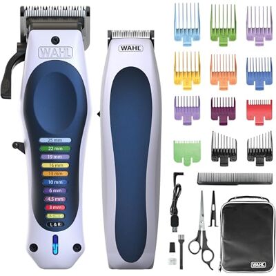 Wahl Color Pro Lithium kombokit, sladdlös kllippmaskin och trimmer Enkel utjämning och toning, avancerad litiumkraft, 12 färgkodade kammar, trimmer för detaljer, hårklippning för familjen Wahl Color Pro Lithium kombokit, sladdlös kllippmaskin och trimmer Enkel utjämning och toning, avancerad litiumkraft, 12 färgkodade kammar, trimmer för detaljer, hårklippning för familjen