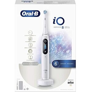 Oral-B iO 8 elektrisk tandborste med uppladdningsbart handtag, magnetisk Braun-teknik, 1 reservhuvud, färgskärm, laddare och premium resefodral vit, specialutgåva Oral-B iO 8 elektrisk tandborste med uppladdningsbart handtag, magnetisk Braun-teknik, 1 reservhuvud, färgskärm, laddare och premium resefodral vit, specialutgåva