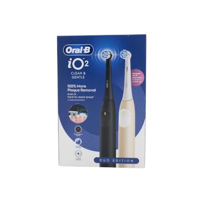 Oral-B iO Series 2 elektrisk tandborste dubbelpack Night Black & Calm Pink 2 borsthuvuden upp till 4 veckors batteritid resefodral Oral-B iO Series 2 elektrisk tandborste dubbelpack Night Black & Calm Pink 2 borsthuvuden upp till 4 veckors batteritid resefodral
