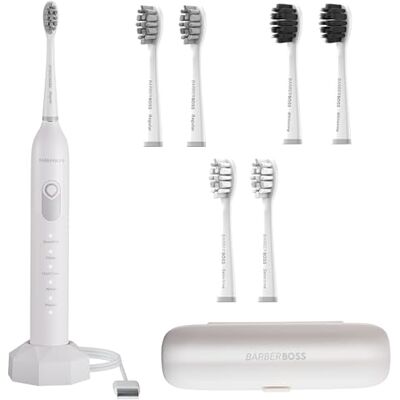 BARBERBOSS elektrisk tandborste med 6 borsthuvuden och trycksensor, uppladdningsbar tandborste för vuxna med 5 lägen, smart timer, tandborste med resekit BARBERBOSS elektrisk tandborste med 6 borsthuvuden och trycksensor, uppladdningsbar tandborste för vuxna med 5 lägen, smart timer, tandborste med resekit