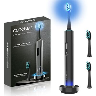 Cecotec Sonic elektrisk tandborste med ToothCare WhiteTeeth Premium display. Whitening Tech, skadar inte emaljen, blått LED-ljus, 3 lägen, 180 dagars batteritid, laddningsbas och 2 huvuden, IPX7 Cecotec Sonic elektrisk tandborste med ToothCare WhiteTeeth Premium display. Whitening Tech, skadar inte emaljen, blått LED-ljus, 3 lägen, 180 dagars batteritid, laddningsbas och 2 huvuden, IPX7