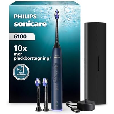 Philips Sonicare 6100 eltandborste Next-Generation Sonicare Technology, Pressure Sensor, 6 borstlägen, SmarTimer, BrushPacer, 21 dagar batteritid, resefodral, blå, modell HX7403/07 Philips Sonicare 6100 eltandborste Next-Generation Sonicare Technology, Pressure Sensor, 6 borstlägen, SmarTimer, BrushPacer, 21 dagar batteritid, resefodral, blå, modell HX7403/07