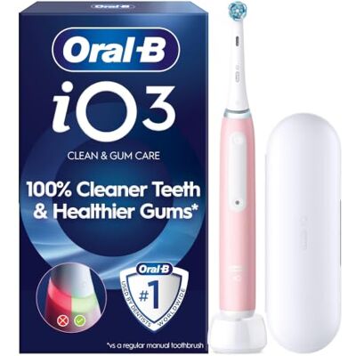Oral-B iO3 Elektrisk Tandborste Rosa Synlig Trycksensor & Timer, Skonsamma Mikrovibrationer + Resefodral Oral-B iO3 Elektrisk Tandborste Rosa Synlig Trycksensor & Timer, Skonsamma Mikrovibrationer + Resefodral