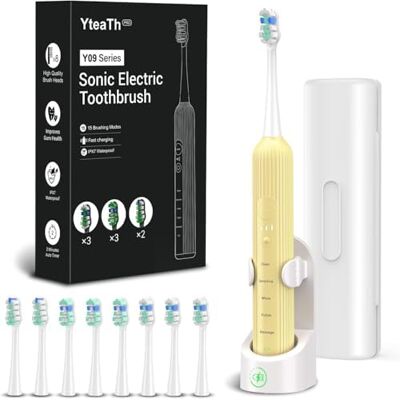 YTEATH PRO Elektrisk sonisk tandborste för vuxna och barn, 5 rengöringslägen med 3 intensitetsnivåer, timer, 8 reservborsthuvuden och resväska, uppladdningsbar Sonic Toothbrush YTEATH PRO Elektrisk sonisk tandborste för vuxna och barn, 5 rengöringslägen med 3 intensitetsnivåer, timer, 8 reservborsthuvuden och resväska, uppladdningsbar Sonic Toothbrush
