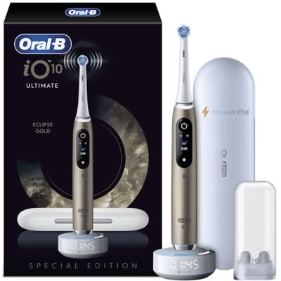 Oral-B iO Series 10 elektrisk tandborste inkl. 1 borsthållare, iO Sense snabbladdning, laddnings-resefodral, borstfodral, Eclipse Gold Oral-B iO Series 10 elektrisk tandborste inkl. 1 borsthållare, iO Sense snabbladdning, laddnings-resefodral, borstfodral, Eclipse Gold