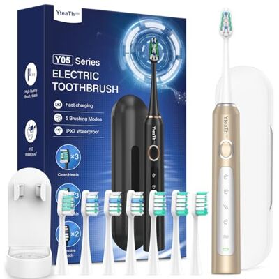 YTEATH PRO Sonic Elektrisk tandborste för vuxna – Sonic tandborstar med 8 tandborsthuvuden och 2 minuters smart timer, 90 dagars batteritid, 5 borstningslägen, resefodral YTEATH PRO Sonic Elektrisk tandborste för vuxna – Sonic tandborstar med 8 tandborsthuvuden och 2 minuters smart timer, 90 dagars batteritid, 5 borstningslägen, resefodral