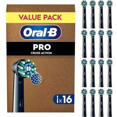 Oral-B Pro Cross Action borsthållare – Original tandborstfäste för elektrisk tandborste – överlägsen tandrengöring, ersättningsborstar med X-borst – svart, 16 stycken Oral-B Pro Cross Action borsthållare – Original tandborstfäste för elektrisk tandborste – överlägsen tandrengöring, ersättningsborstar med X-borst – svart, 16 stycken