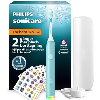 Philips Sonicare for Kids smart eltandborste – sonisk tandborste med app, för barn 3+, två skonsamma lägen, 2-minuters ljus- och ljudtimer, två borsthuvuden (standard och mini), blågrön, HX6600/13 Philips Sonicare for Kids smart eltandborste – sonisk tandborste med app, för barn 3+, två skonsamma lägen, 2-minuters ljus- och ljudtimer, två borsthuvuden (standard och mini), blågrön, HX6600/13