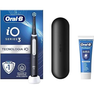 Oral-B uppladdningsbar elektrisk tandborste iO 3 svart, 1 elektrisk tandborste, 1 ersättningshuvud, resväska + Pro Expert tandkräm, effektiv tandrengöring, ny version Oral-B uppladdningsbar elektrisk tandborste iO 3 svart, 1 elektrisk tandborste, 1 ersättningshuvud, resväska + Pro Expert tandkräm, effektiv tandrengöring, ny version