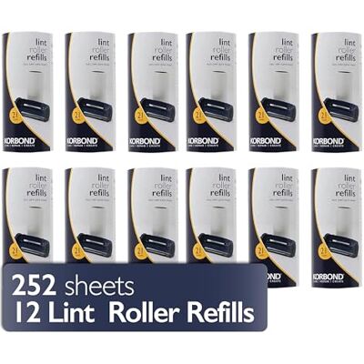 Korbond 12-Pack med Lintroller-Refills - 252 Förskurna Klibbiga Ark - För Alla Tyger Korbond 12-Pack med Lintroller-Refills - 252 Förskurna Klibbiga Ark - För Alla Tyger
