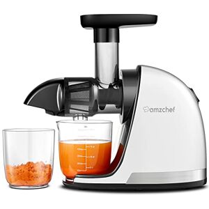 AMZCHEF kallpressande slowjuicemaskin masticerande elektrisk fruktpress för grönsaker och frukt finfördelad tuggning utan filter juicepress med 2 koppar och borste Ren vit AMZCHEF kallpressande slowjuicemaskin masticerande elektrisk fruktpress för grönsaker och frukt finfördelad tuggning utan filter juicepress med 2 koppar och borste Ren vit