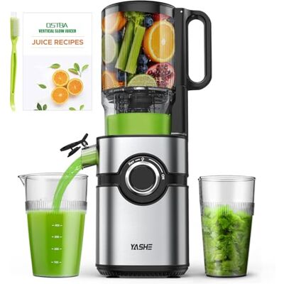 YASHE Juicepressmaskin med 12,7 cm bred kanal för hela frukt och grönsaker, juicepress med självutfodring, hög juicepress, lätt att rengöra, svart YASHE Juicepressmaskin med 12,7 cm bred kanal för hela frukt och grönsaker, juicepress med självutfodring, hög juicepress, lätt att rengöra, svart