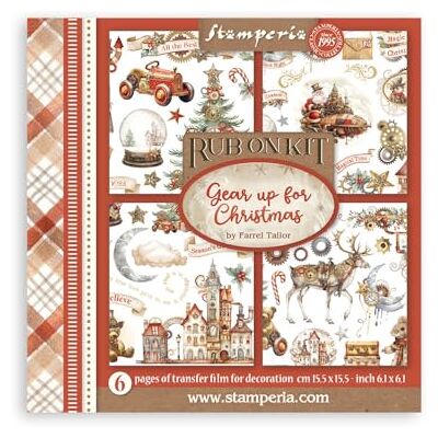 Stamperia Rub-on for Scrapbooks, Albums, Cards, Bullet Journals, and More, Easily Transfer Images onto Paper and Other Surfaces, Perfect for Crafts and Gifting (Gear Up for Christmas, Assortment) Stamperia Rub-on for Scrapbooks, Albums, Cards, Bullet Journals, and More, Easily Transfer Images onto Paper and Other Surfaces, Perfect for Crafts and Gifting (Gear Up for Christmas, Assortment)