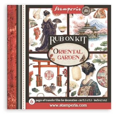 Stamperia Rub-on Kit for Scrapbooks, Albums, Cards, Bullet Journals and More, Easily Transfer Images onto Paper and Other Surfaces, Perfect for Crafts and Gifting (6 Pages) (Oriental Garden) Stamperia Rub-on Kit for Scrapbooks, Albums, Cards, Bullet Journals and More, Easily Transfer Images onto Paper and Other Surfaces, Perfect for Crafts and Gifting (6 Pages) (Oriental Garden)