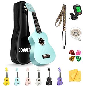 Donner Ukulele sopran vuxen nybörjare ukelele med gratis online-rem för lektioner tuner sträng rem, DMU-01 21 tum matt ukalee bunt kit Macaron Series-Mint Grön