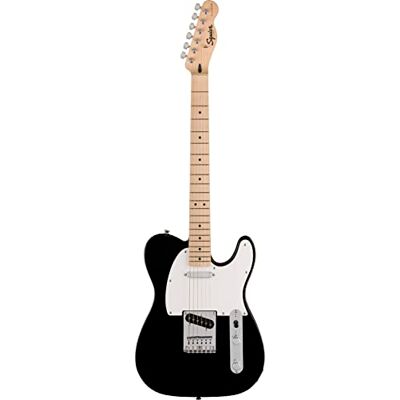 Fender Squier av Sonic Telecaster elgitarr, greppbräda i lönn, vit pickguard, svart, levereras med gratis virtuella lektioner Fender Squier av Sonic Telecaster elgitarr, greppbräda i lönn, vit pickguard, svart, levereras med gratis virtuella lektioner